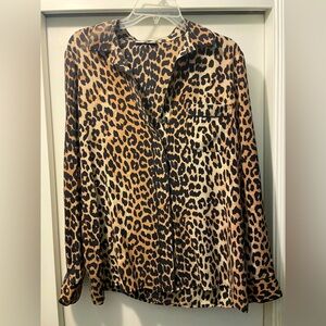 Ganni Silk Leopard Print Button Shirt Women’s Size M 100% Silk Leopard Print